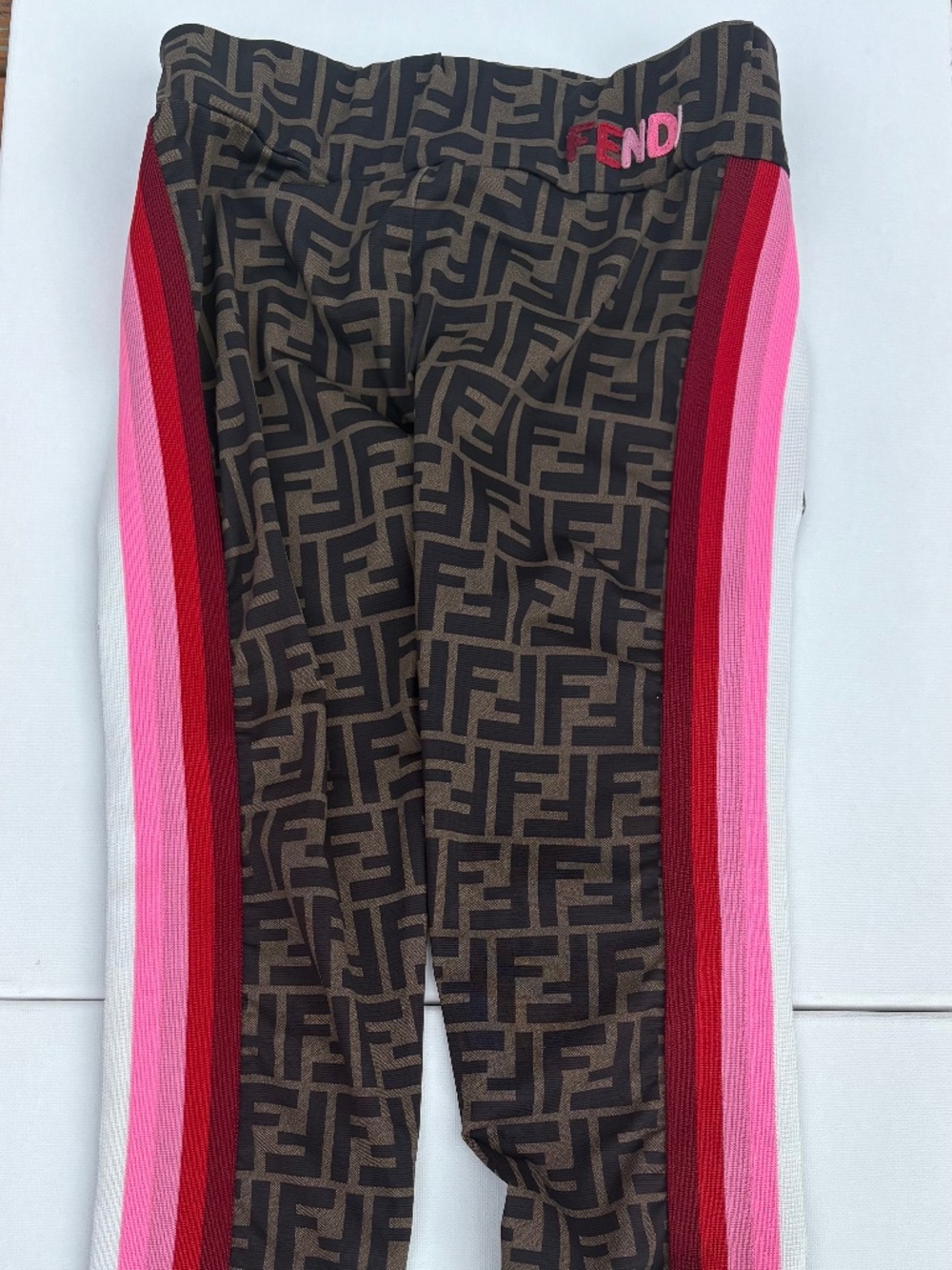 Authentic Fendi Kids Girls 8A FF Monogram Logo Stripe Leggings